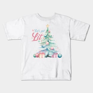 Let's get LIT - Watercolor Christmas Tree Kids T-Shirt